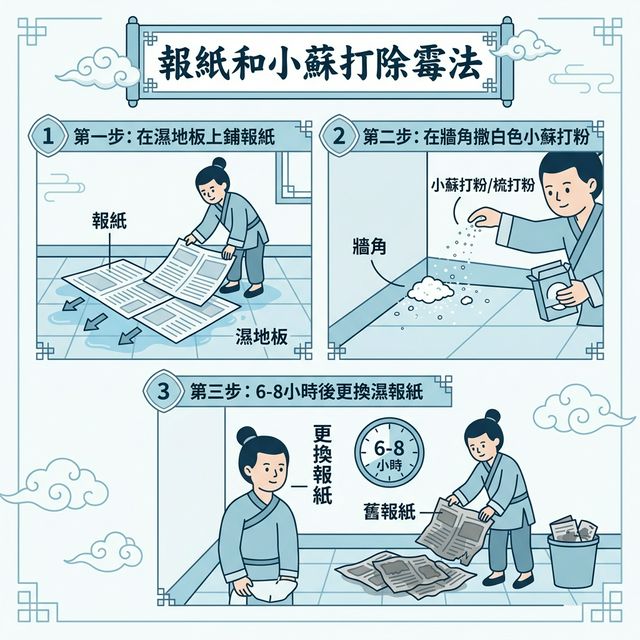 報紙加梳打粉防霉步驟示意圖